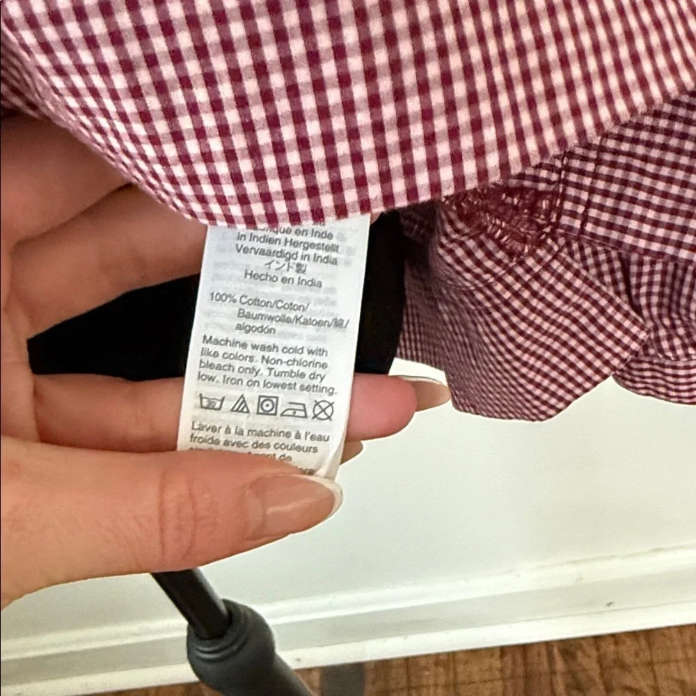 J.Crew Pink Gingham Square Neck Peasant Blouse Cottagecore Cotton XL